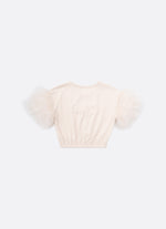 Blusa Cotton Manga Tule Laço Bordado