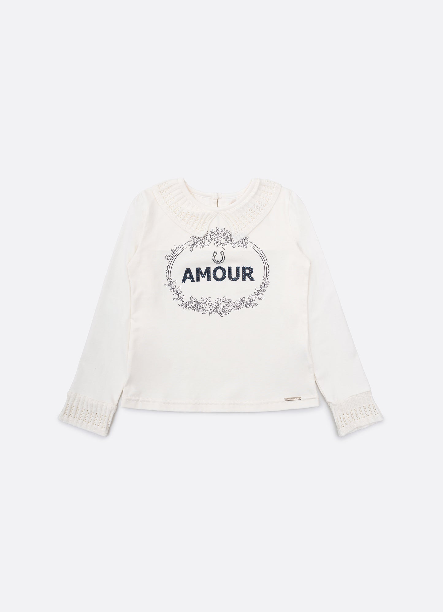 Blusa Cotton Gola e Babado Mangas Tricot