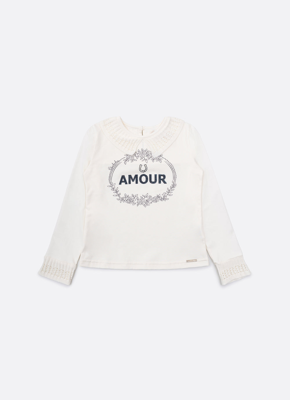 Blusa Cotton Gola e Babado Mangas Tricot