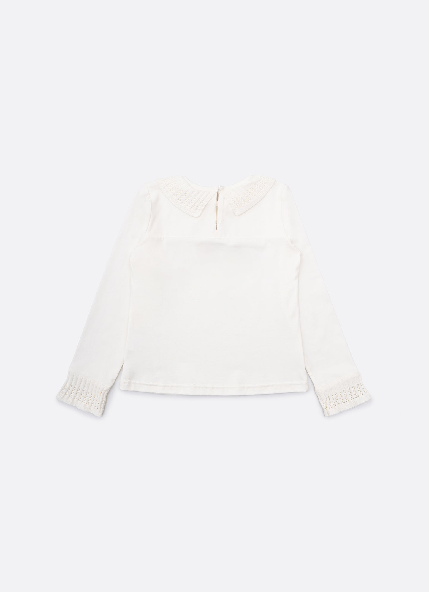 Blusa Cotton Gola e Babado Mangas Tricot