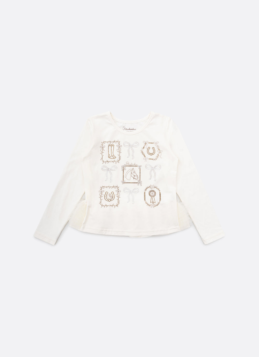 Blusa Cotton Moldura Quadros Frufru Tule Costas