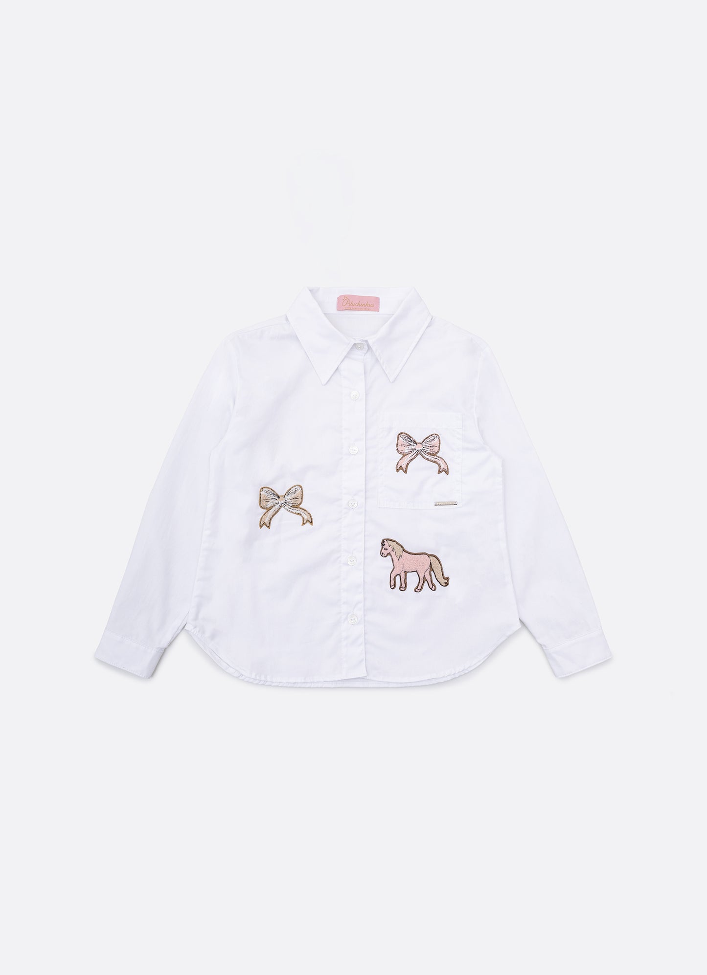 Camisa Tricoline Patches Laços e Cavalinho