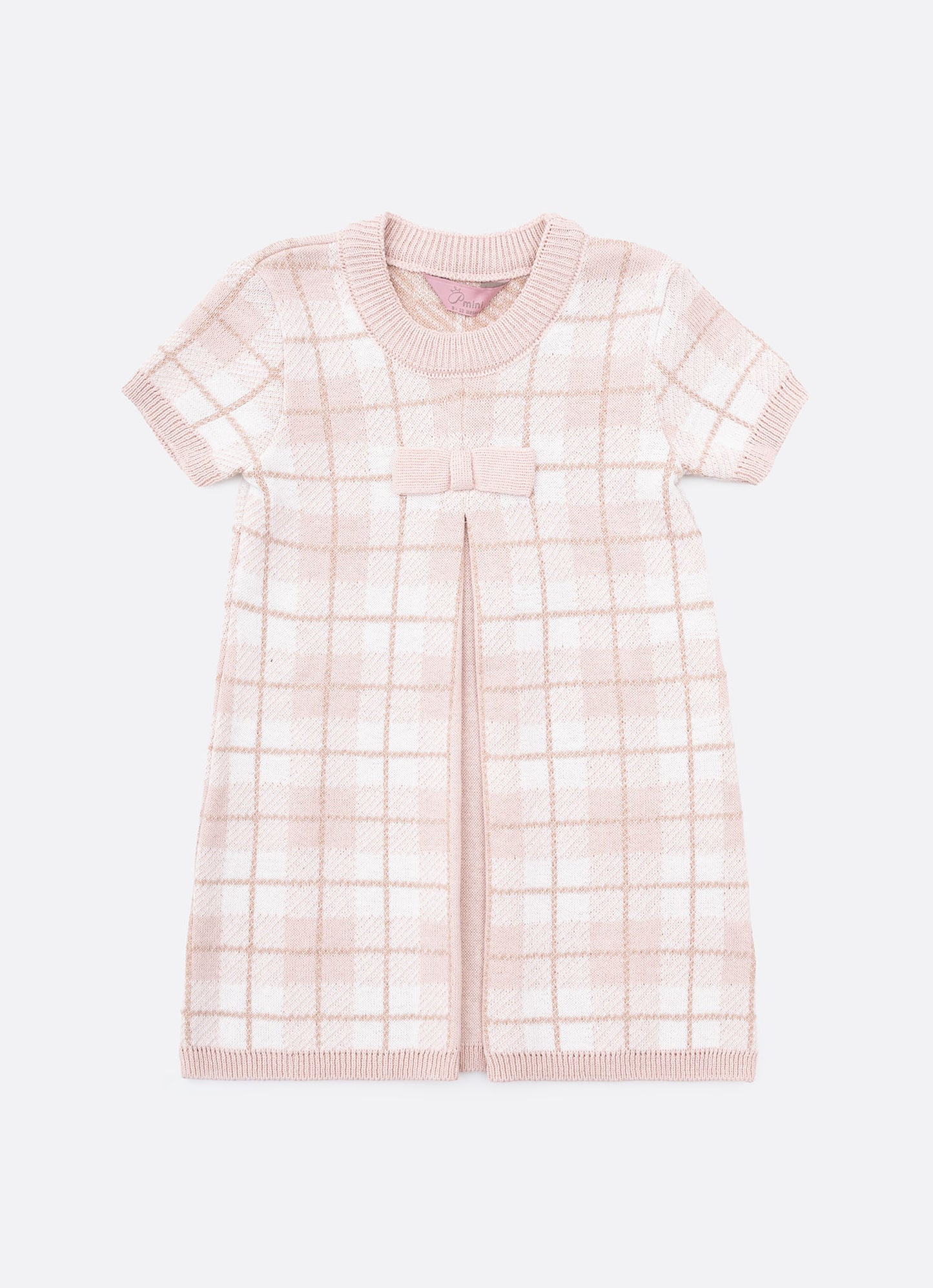 Vestido Tricot Xadrez Prega Laço Mini