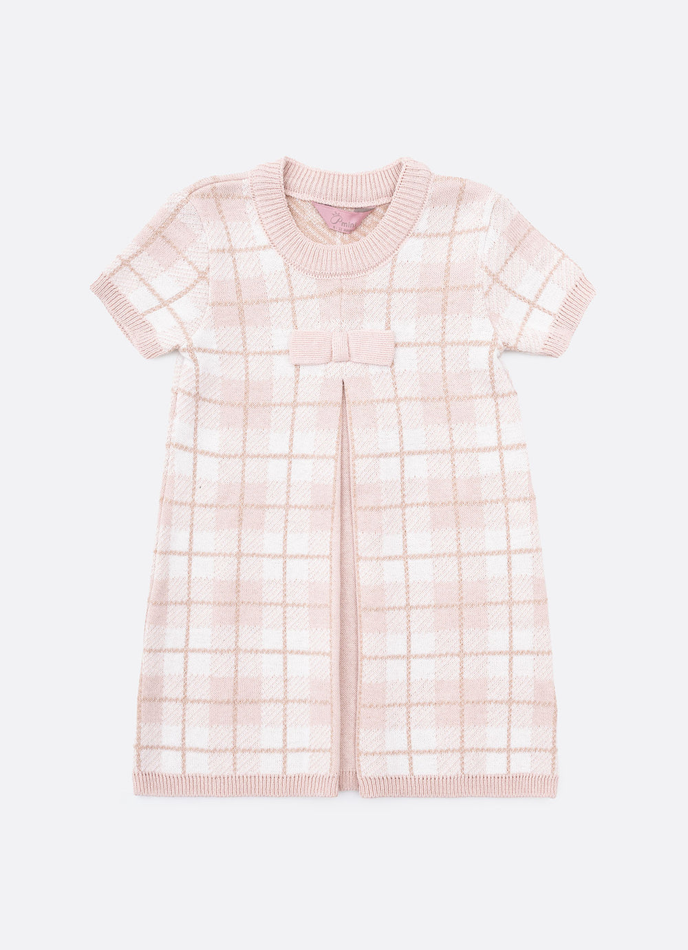 Vestido Tricot Xadrez Prega Laço Mini