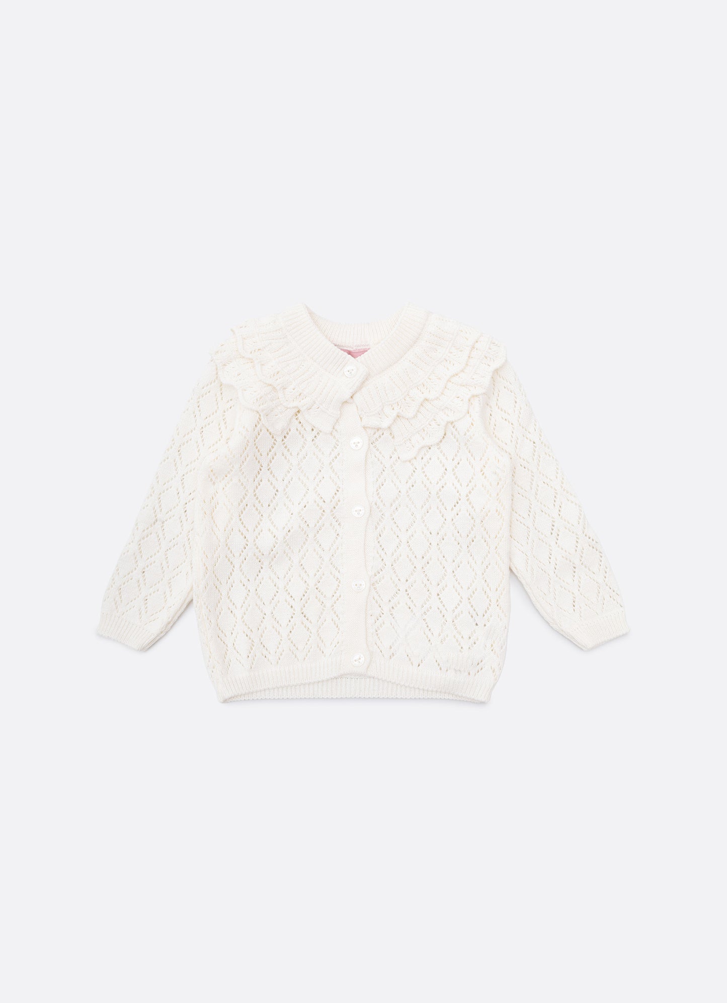Casaqueto Tricot Ponto Rendado Babado Gola