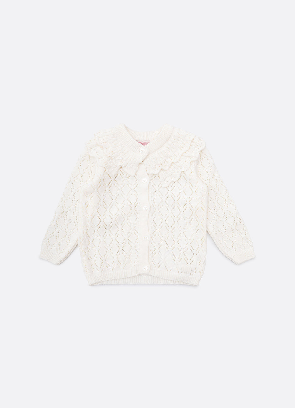 Casaqueto Tricot Ponto Rendado Babado Gola