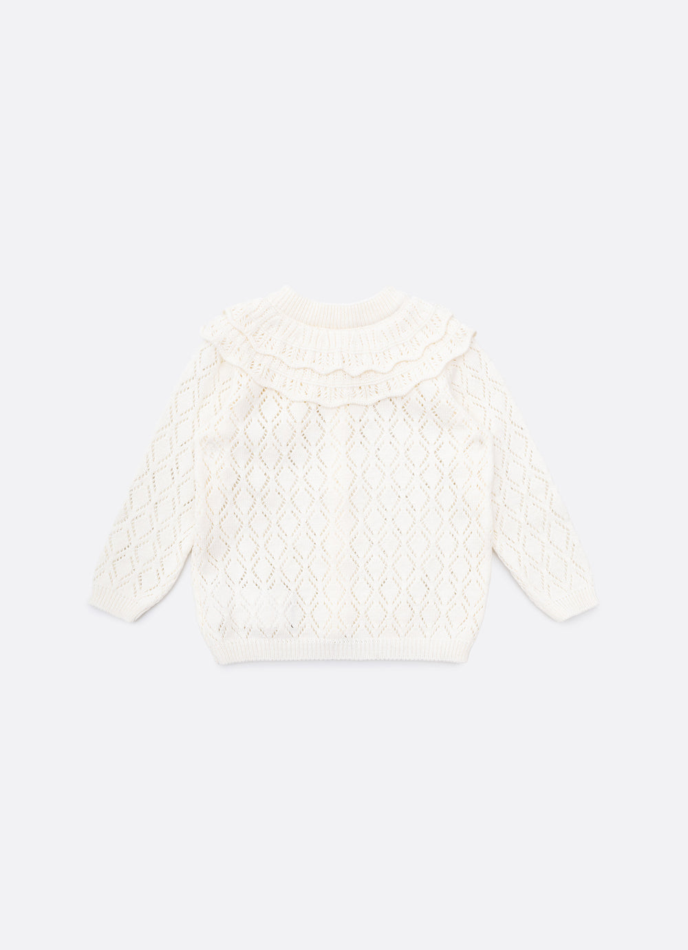 Casaqueto Tricot Ponto Rendado Babado Gola
