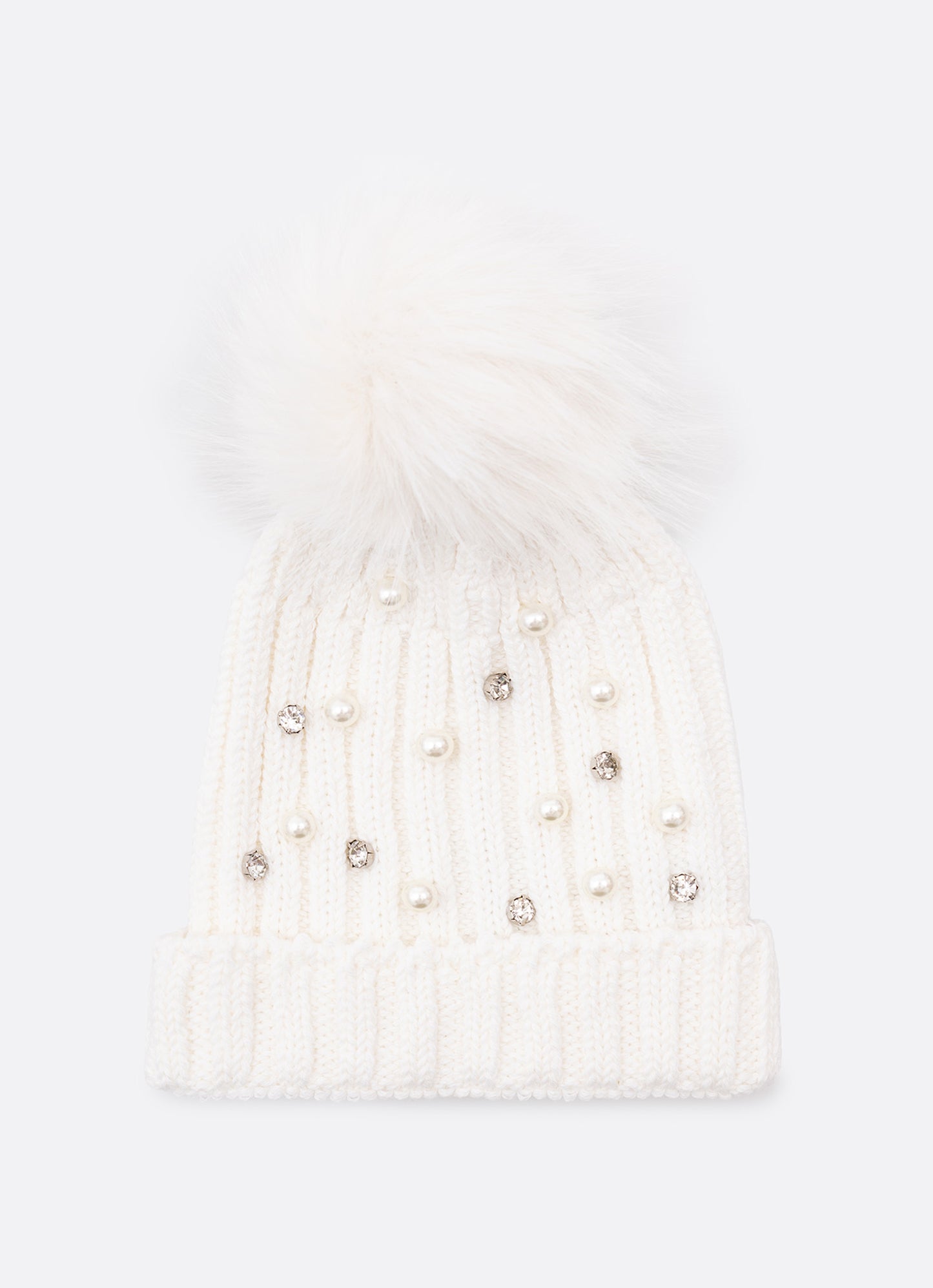 Touca Tricot Canelada Bordado Pérolas e Cristais
