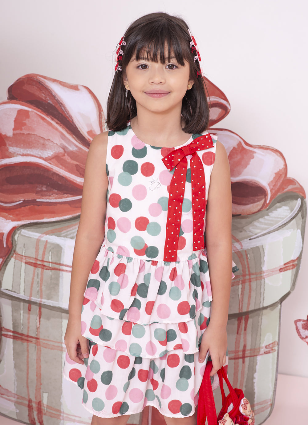 Conjunto Blusa e Saia Algodão Poá Natal