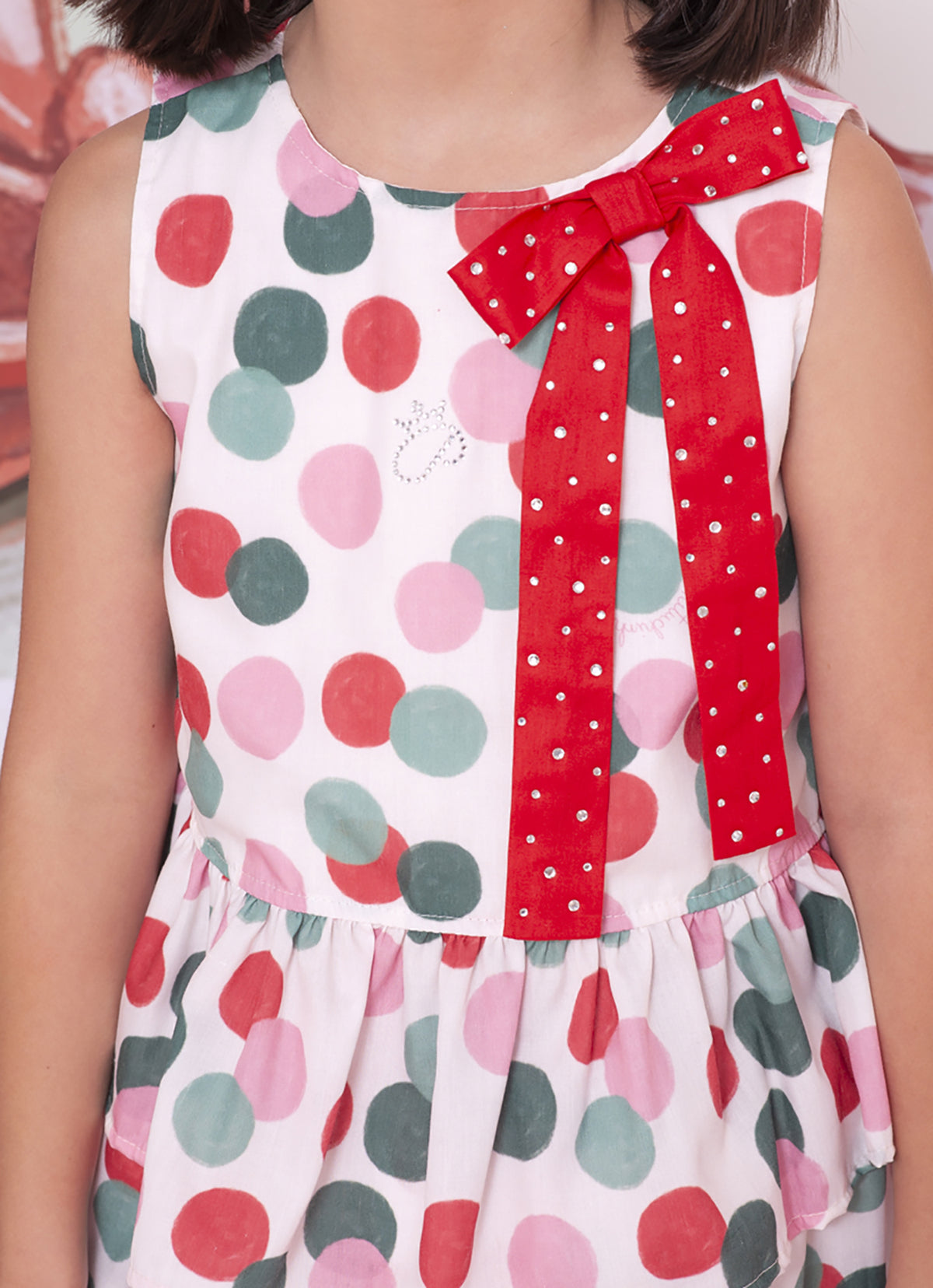 Conjunto Blusa e Saia Algodão Poá Natal