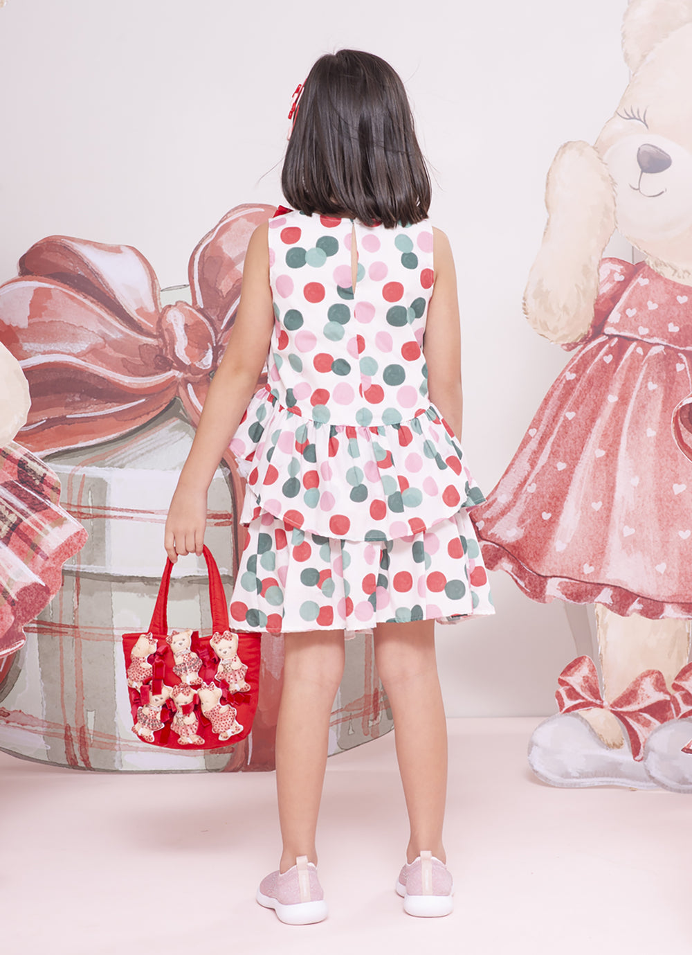 Conjunto Blusa e Saia Algodão Poá Natal