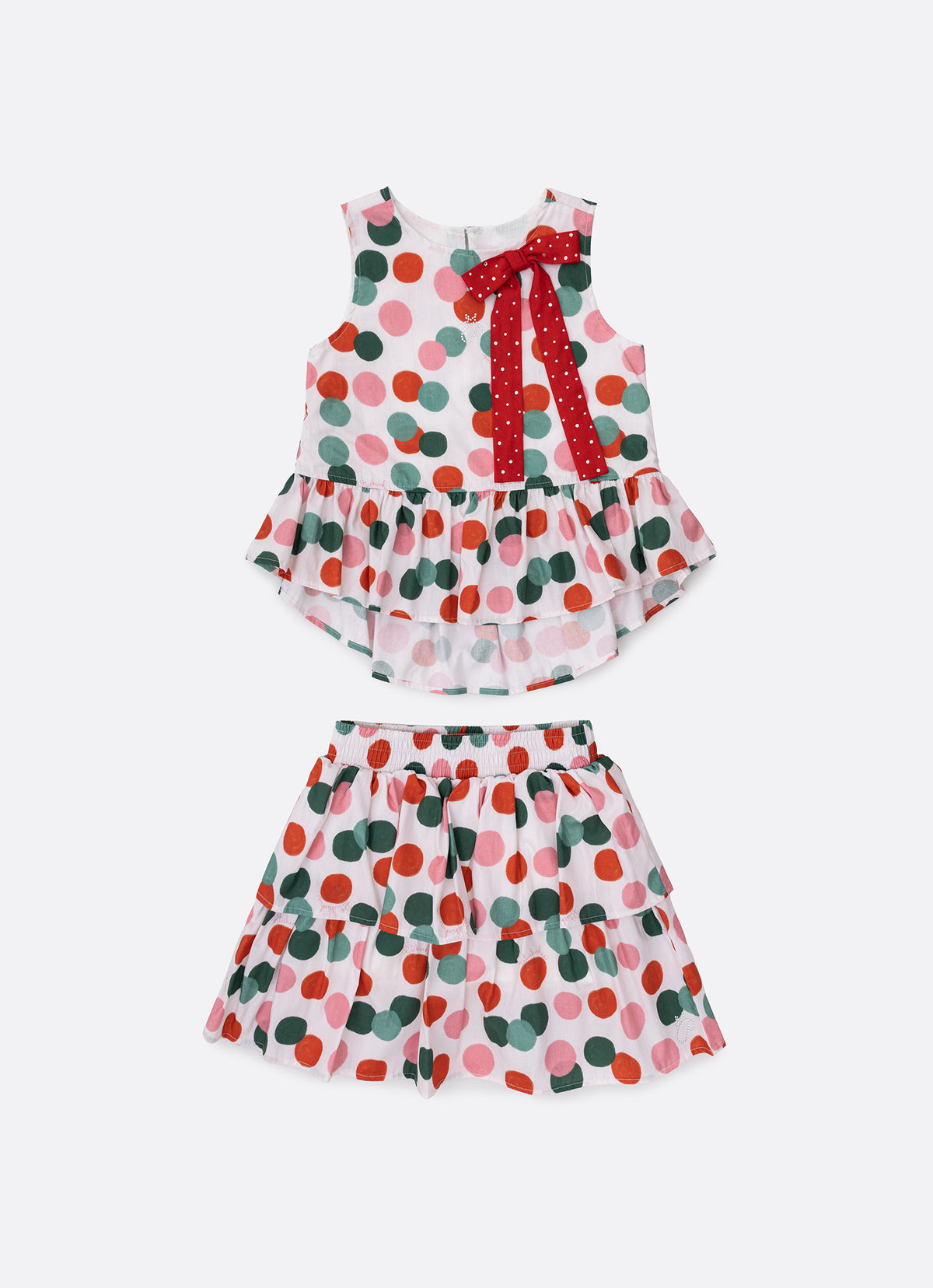 Conjunto Blusa e Saia Algodão Poá Natal