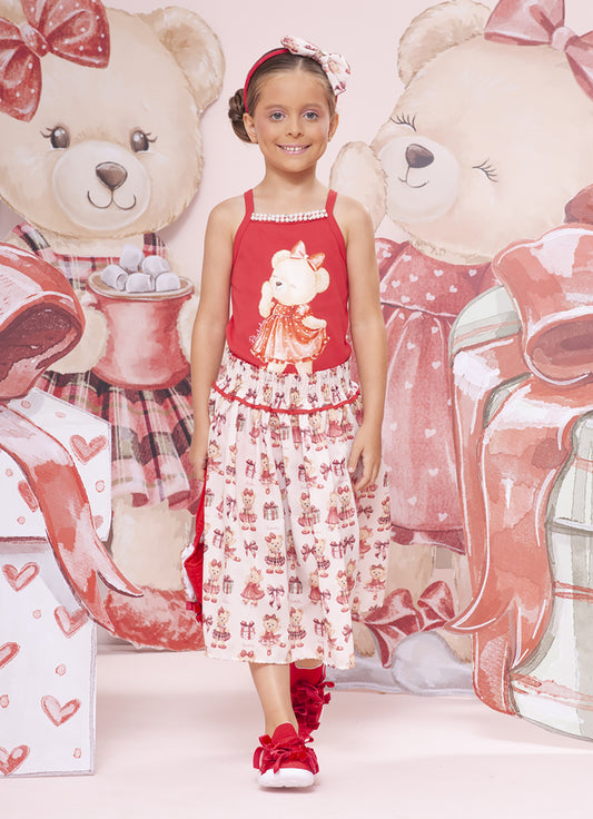 Conjunto Blusa Ribana e Saia Algodão Natal