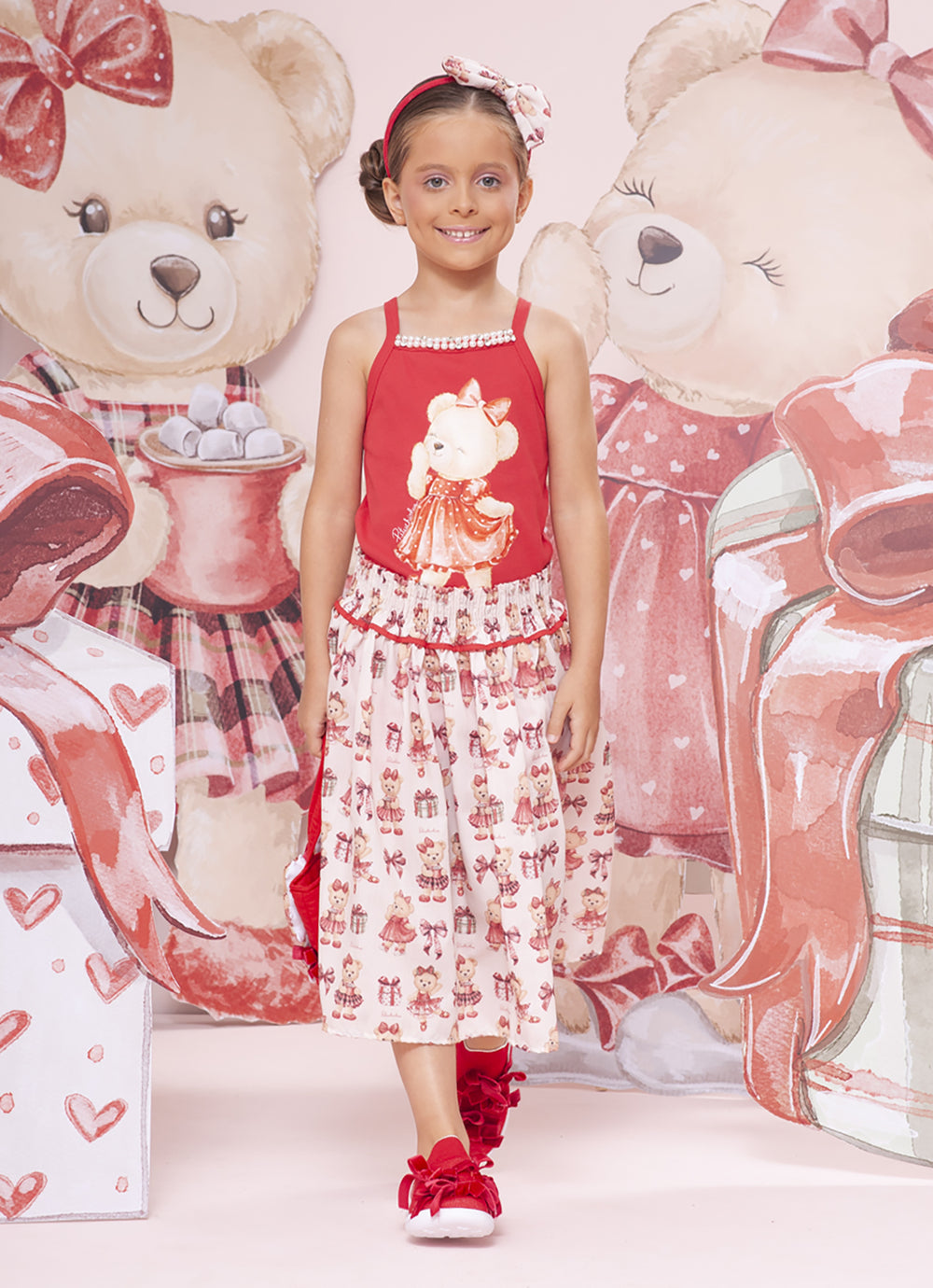 Conjunto Blusa Ribana e Saia Algodão Natal