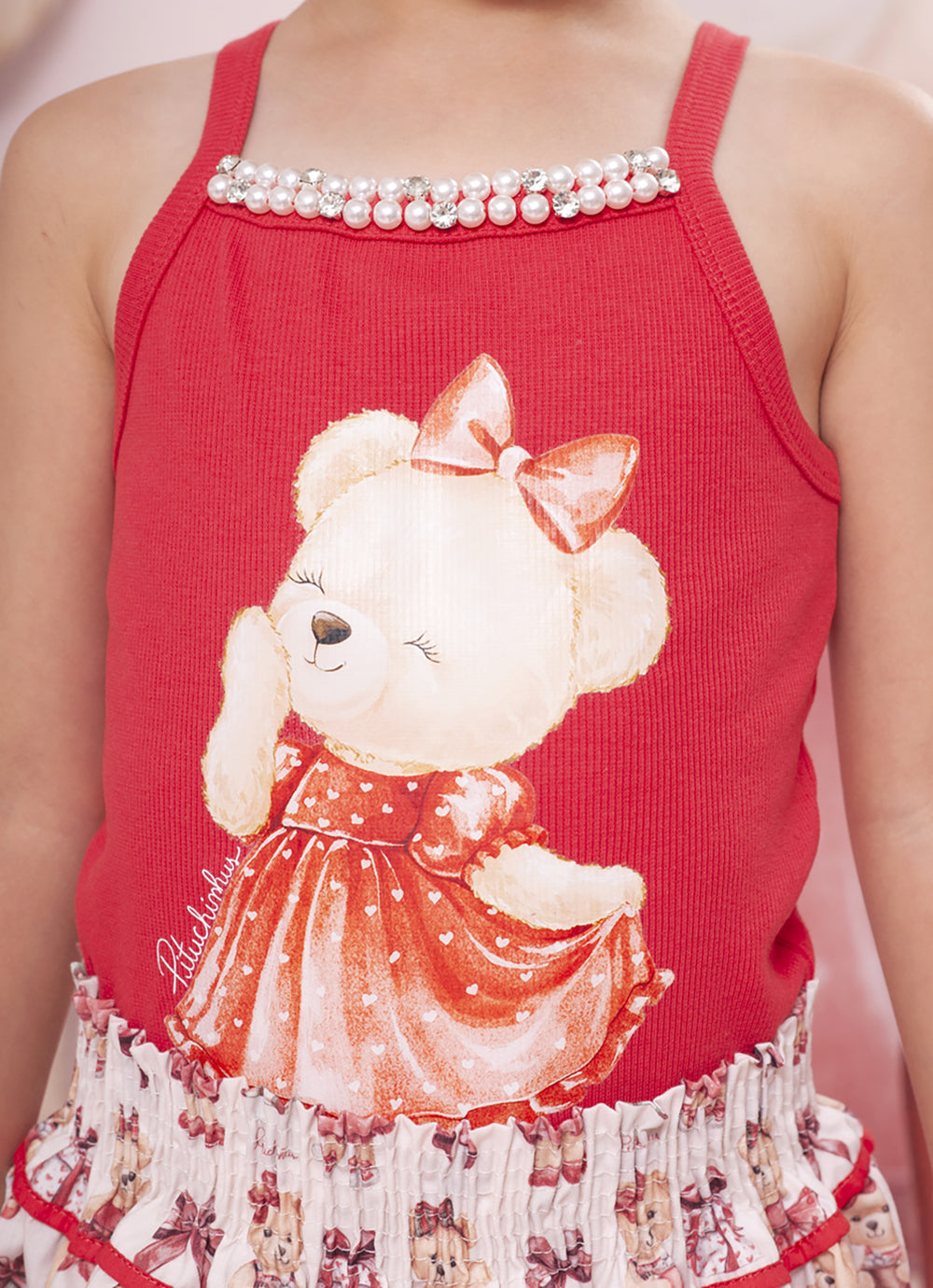 Conjunto Blusa Ribana e Saia Algodão Natal