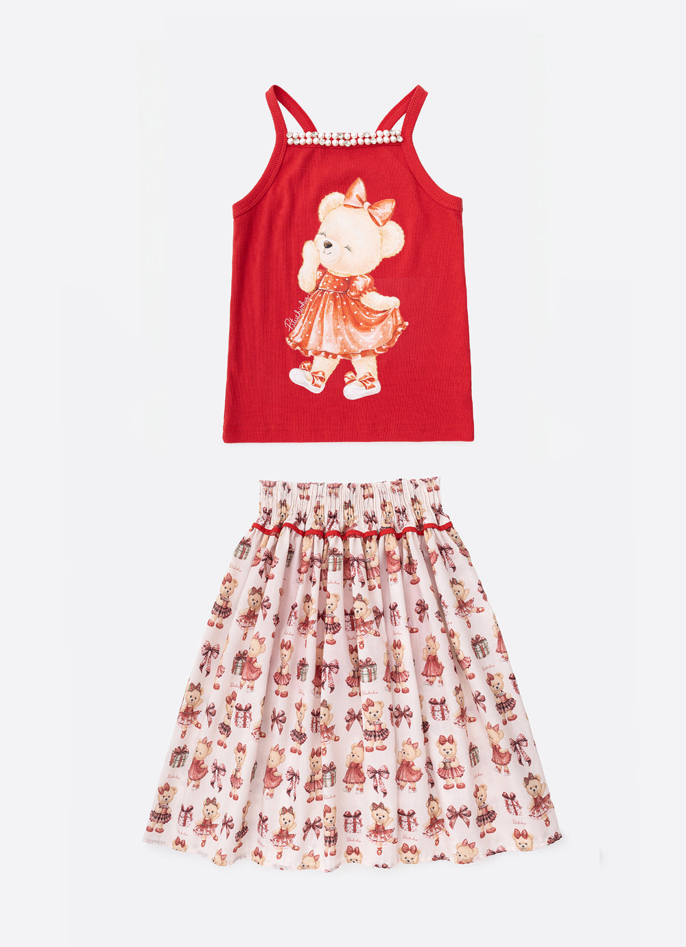 Conjunto Blusa Ribana e Saia Algodão Natal