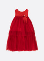 Vestido Tule Babado Lacinho Natal