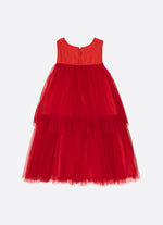 Vestido Tule Babado Lacinho Natal