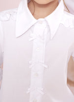 Camisa Tricoline Babado Mangas Mini Laços