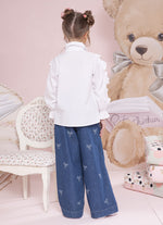 Camisa Tricoline Babado Mangas Mini Laços