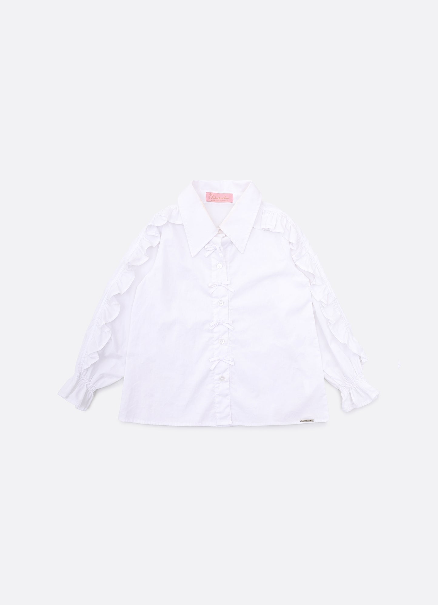 Camisa Tricoline Babado Mangas Mini Laços