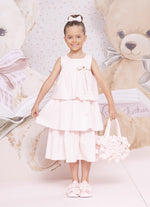 Vestido Tricoline Babados Laço Bordado