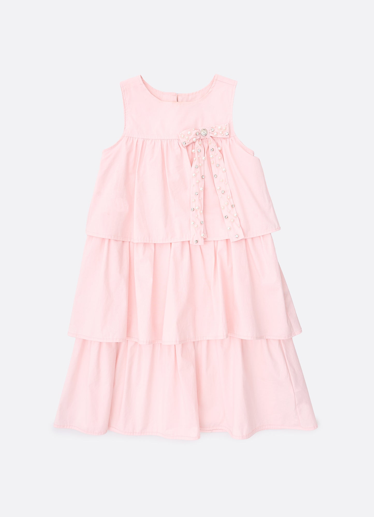 Vestido Tricoline Babados Laço Bordado