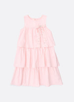 Vestido Tricoline Babados Laço Bordado