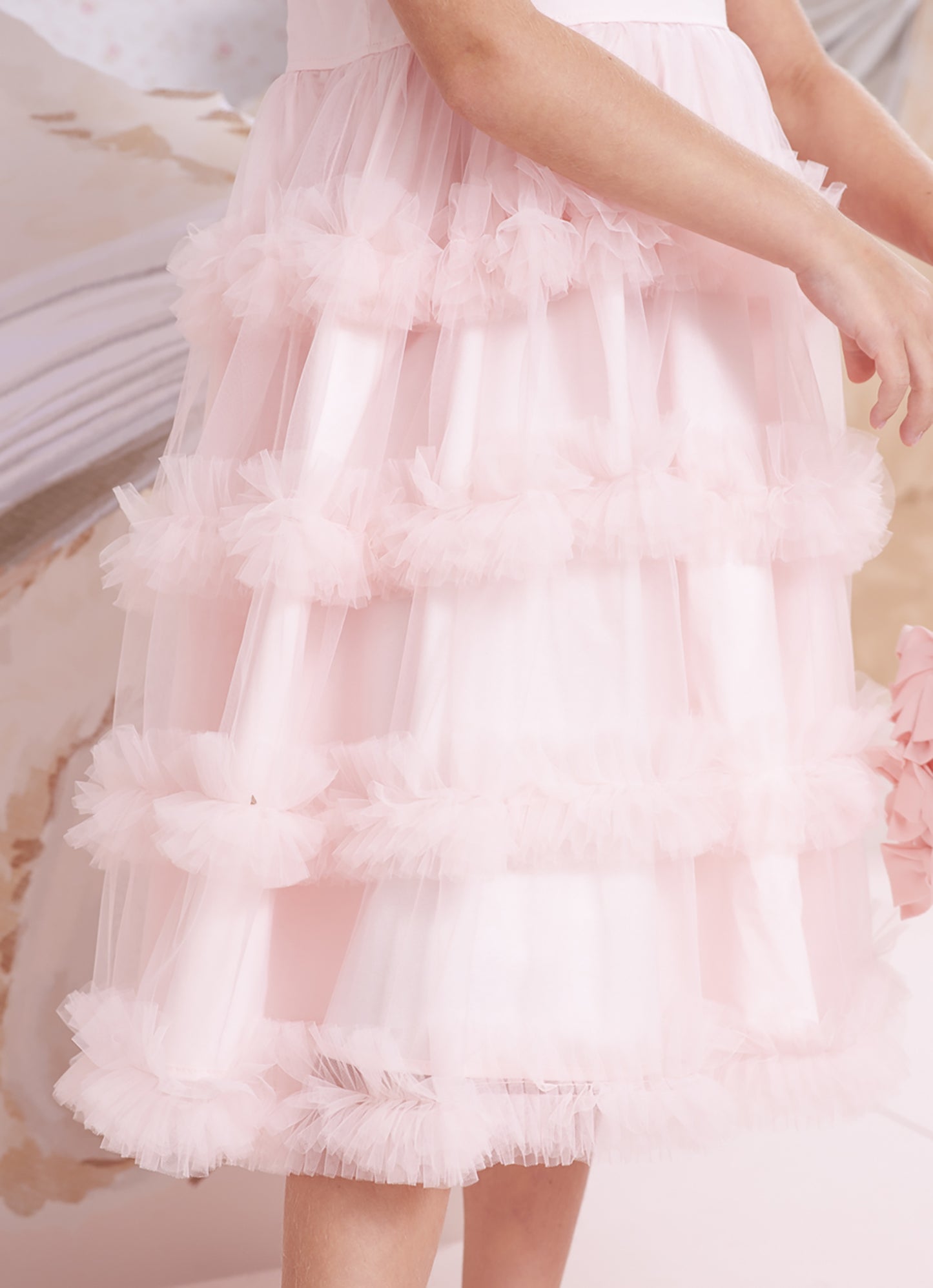 Vestido Festa Laço Bordado Saia Tule
