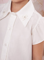Camisa Tricoline Lacinhos Bordados