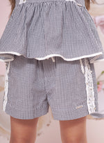Short Algodão Xadrez Renda Bordados
