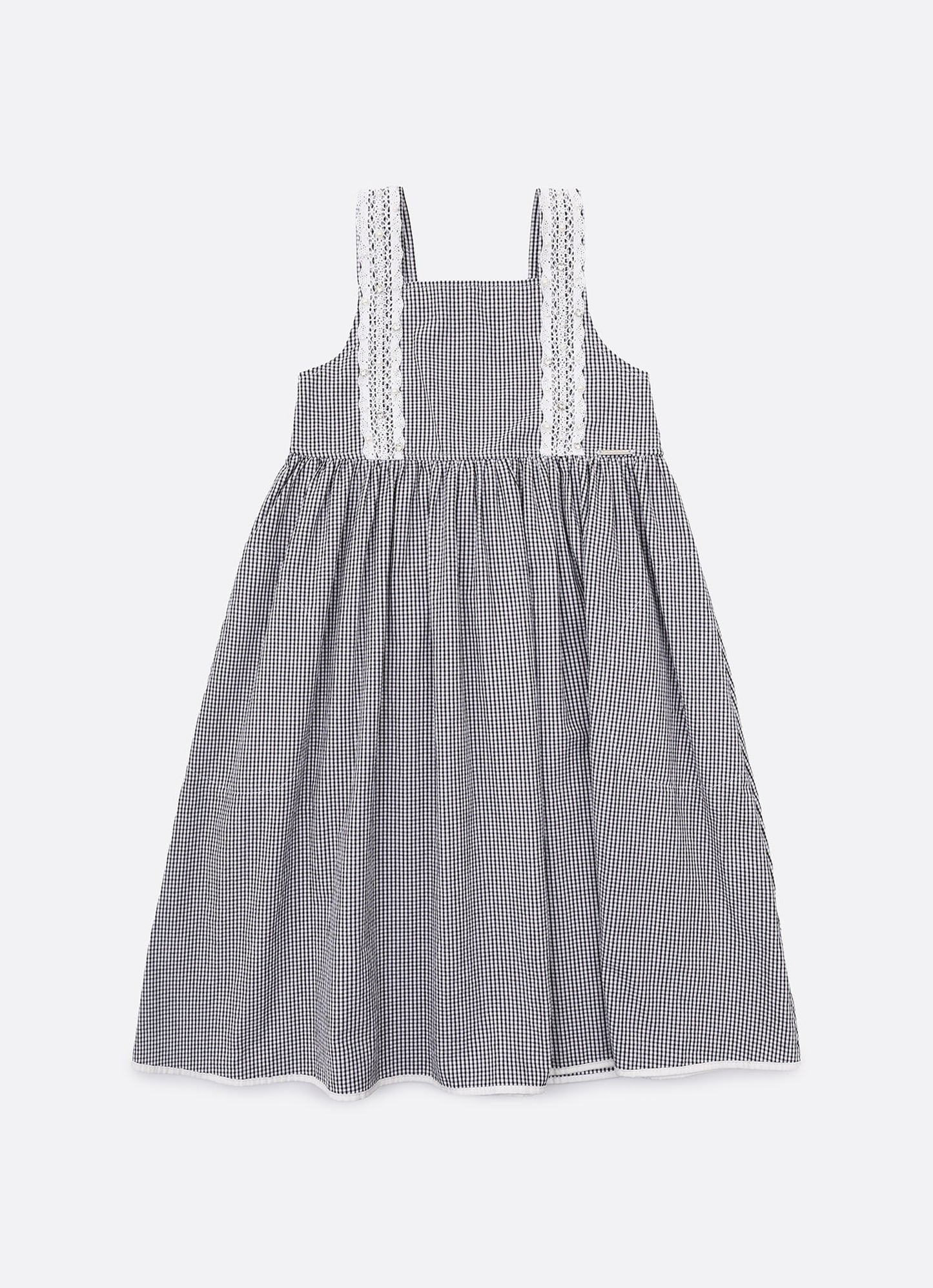 Vestido Algodão Xadrez Renda Bordada