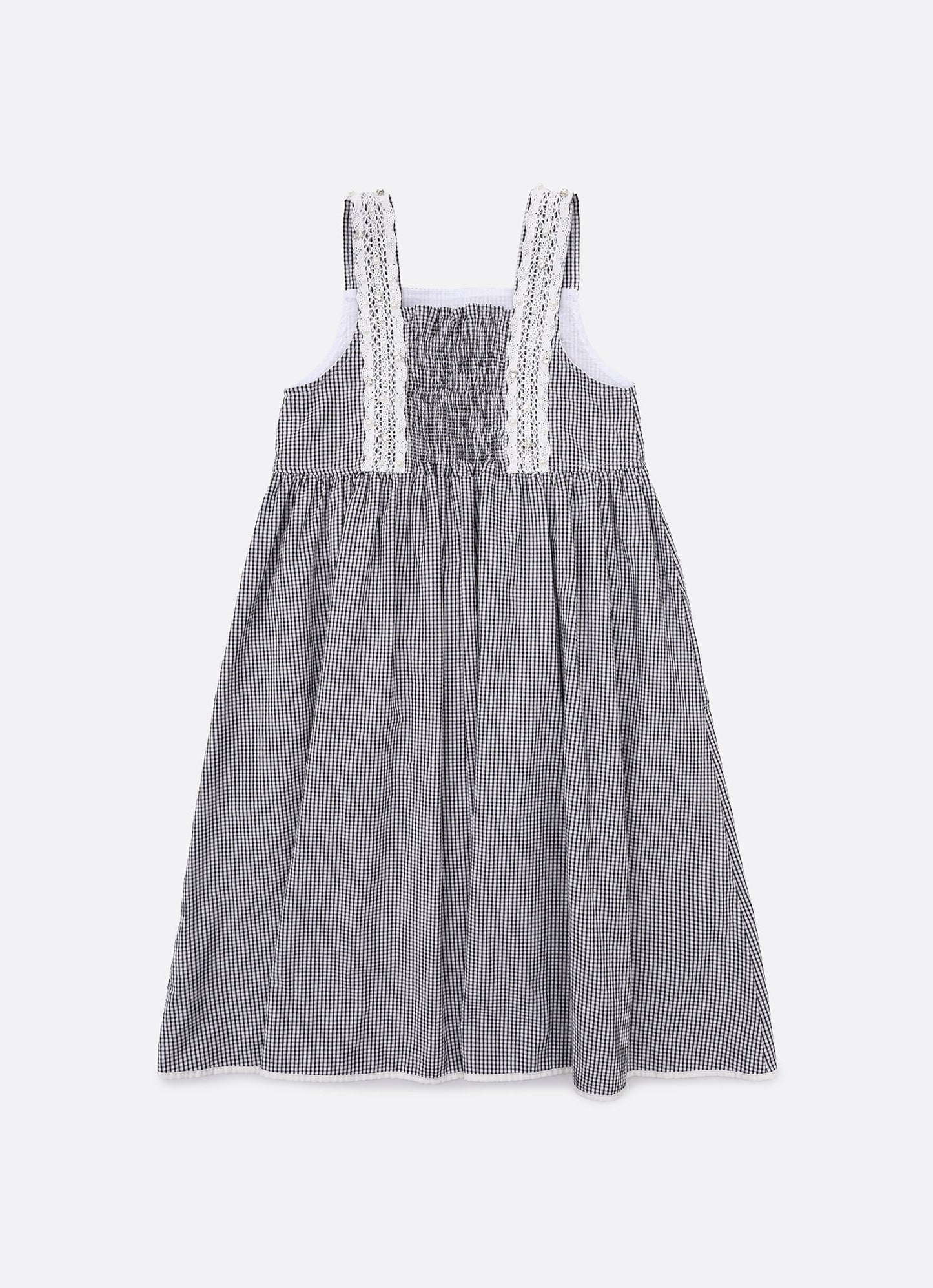 Vestido Algodão Xadrez Renda Bordada