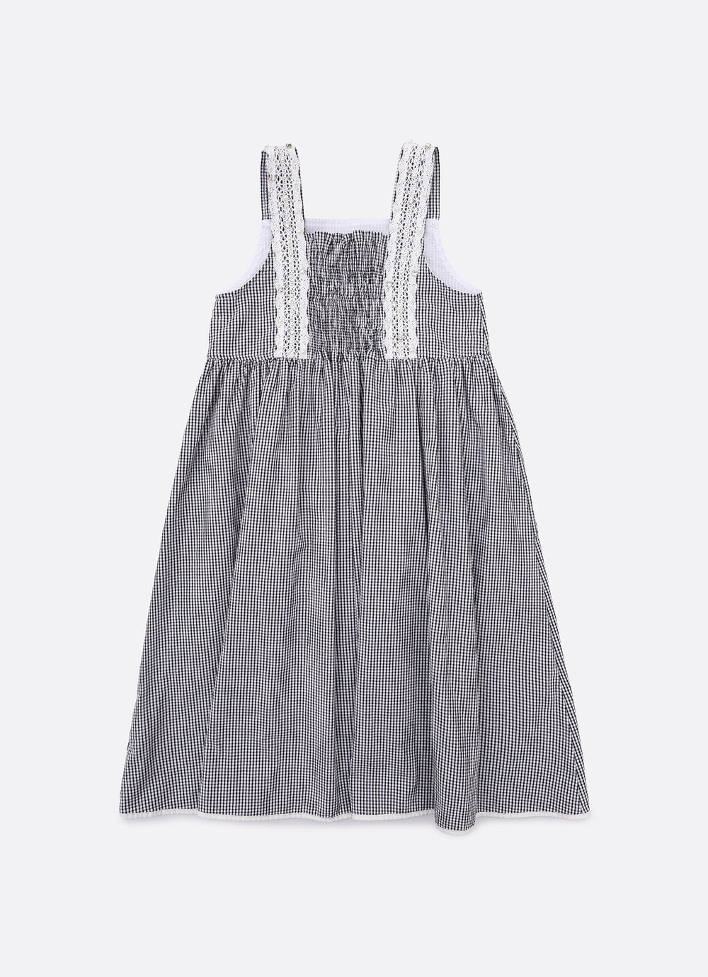 Vestido Algodão Xadrez Renda Bordada