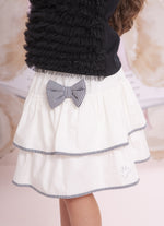 Saia Short Algodão Babados Laço Puffer Xadrez