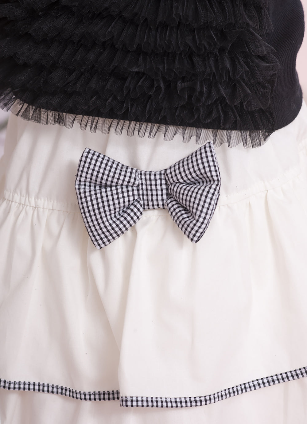 Saia Short Algodão Babados Laço Puffer Xadrez