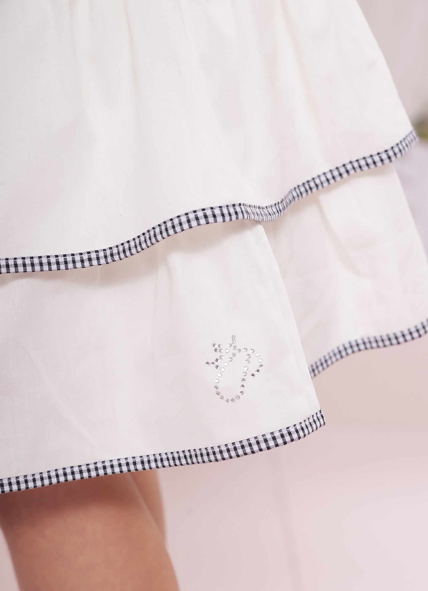 Saia Short Algodão Babados Laço Puffer Xadrez
