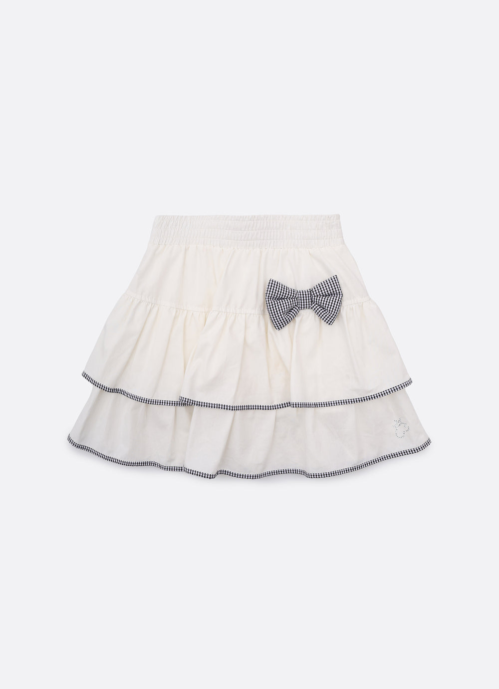 Saia Short Algodão Babados Laço Puffer Xadrez