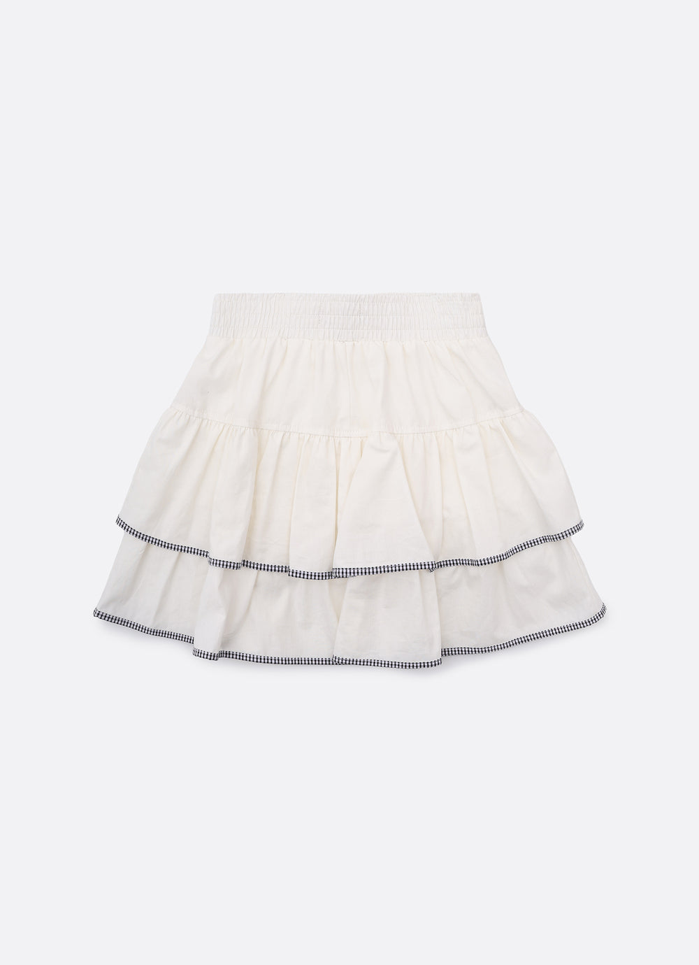 Saia Short Algodão Babados Laço Puffer Xadrez