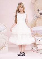 Vestido Festa Saia Tule Frufru Laço Bordado