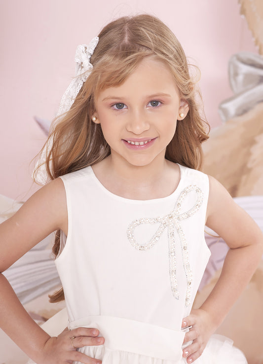 Vestido Festa Saia Tule Frufru Laço Bordado