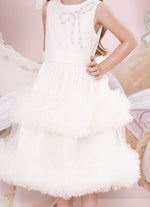 Vestido Festa Saia Tule Frufru Laço Bordado