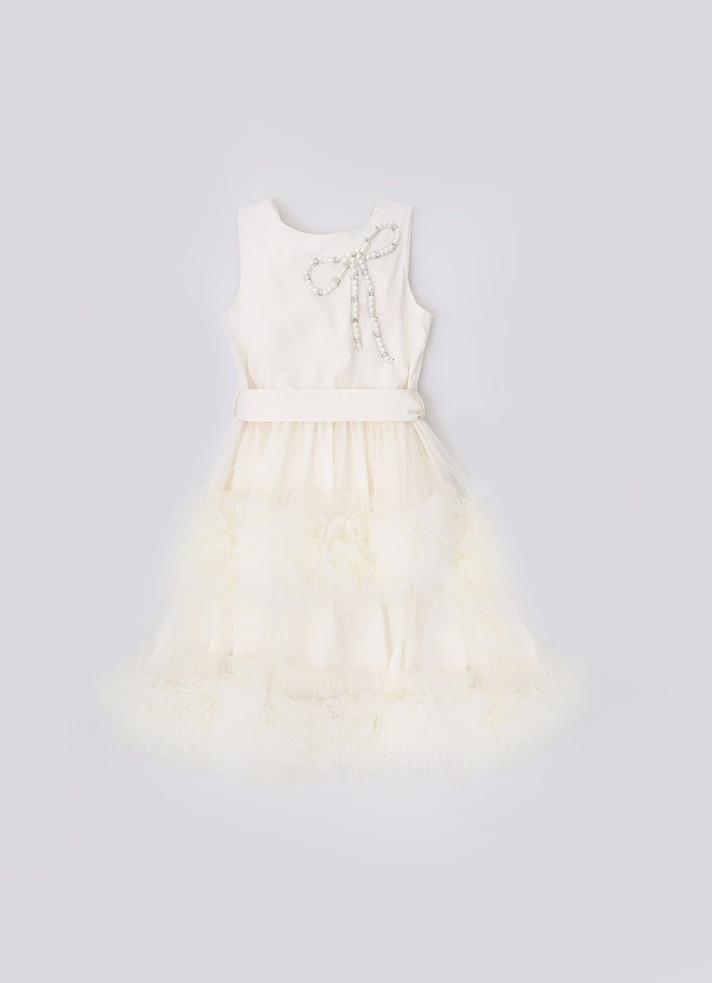 Vestido Festa Saia Tule Frufru Laço Bordado