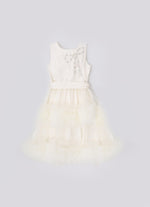 Vestido Festa Saia Tule Frufru Laço Bordado