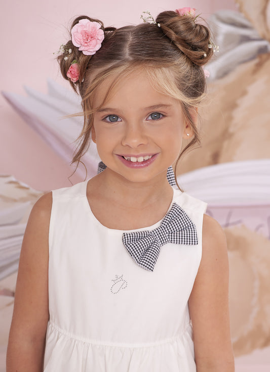 Vestido Tricoline Babados Laço Xadrez