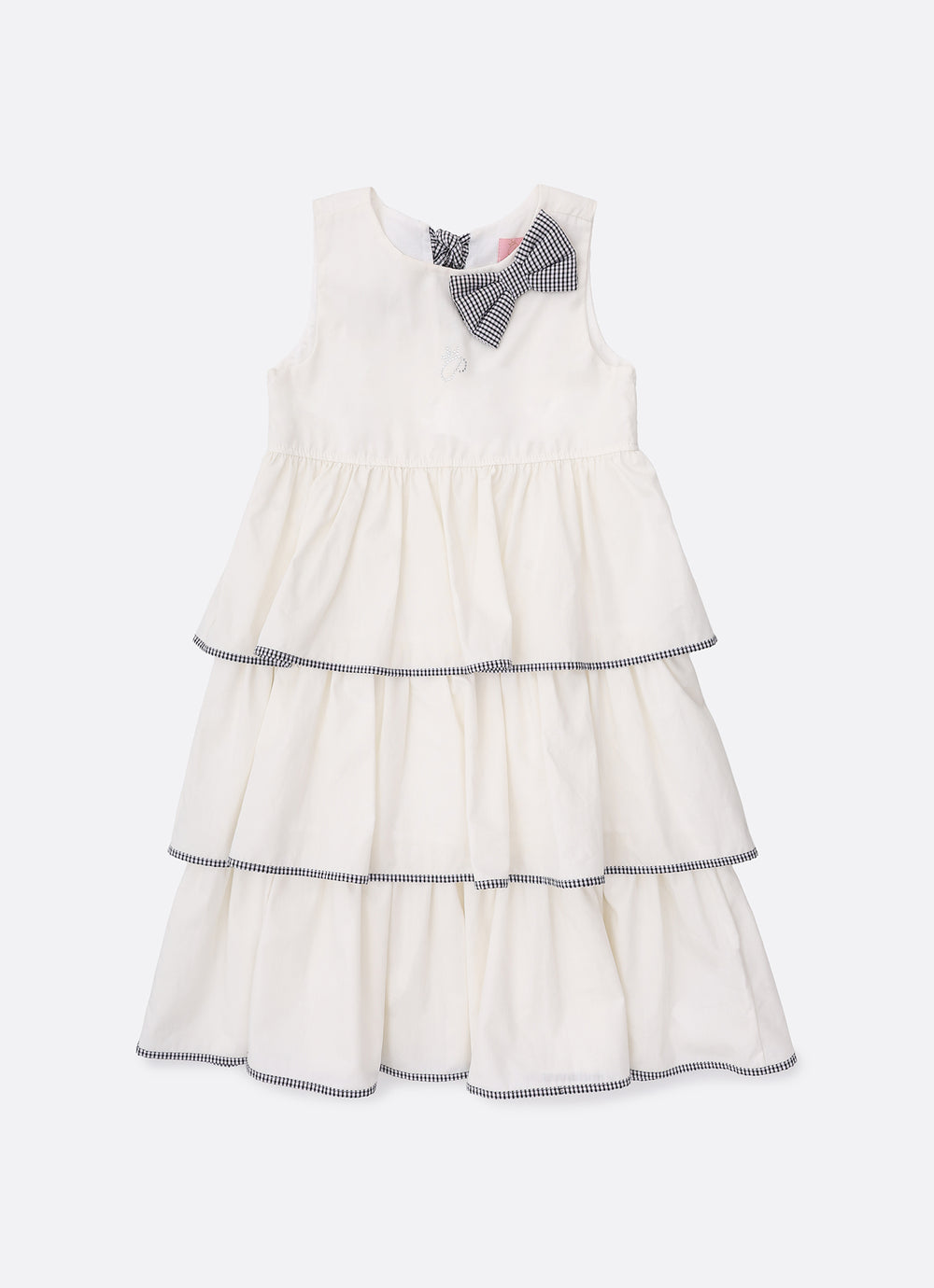 Vestido Tricoline Babados Laço Xadrez