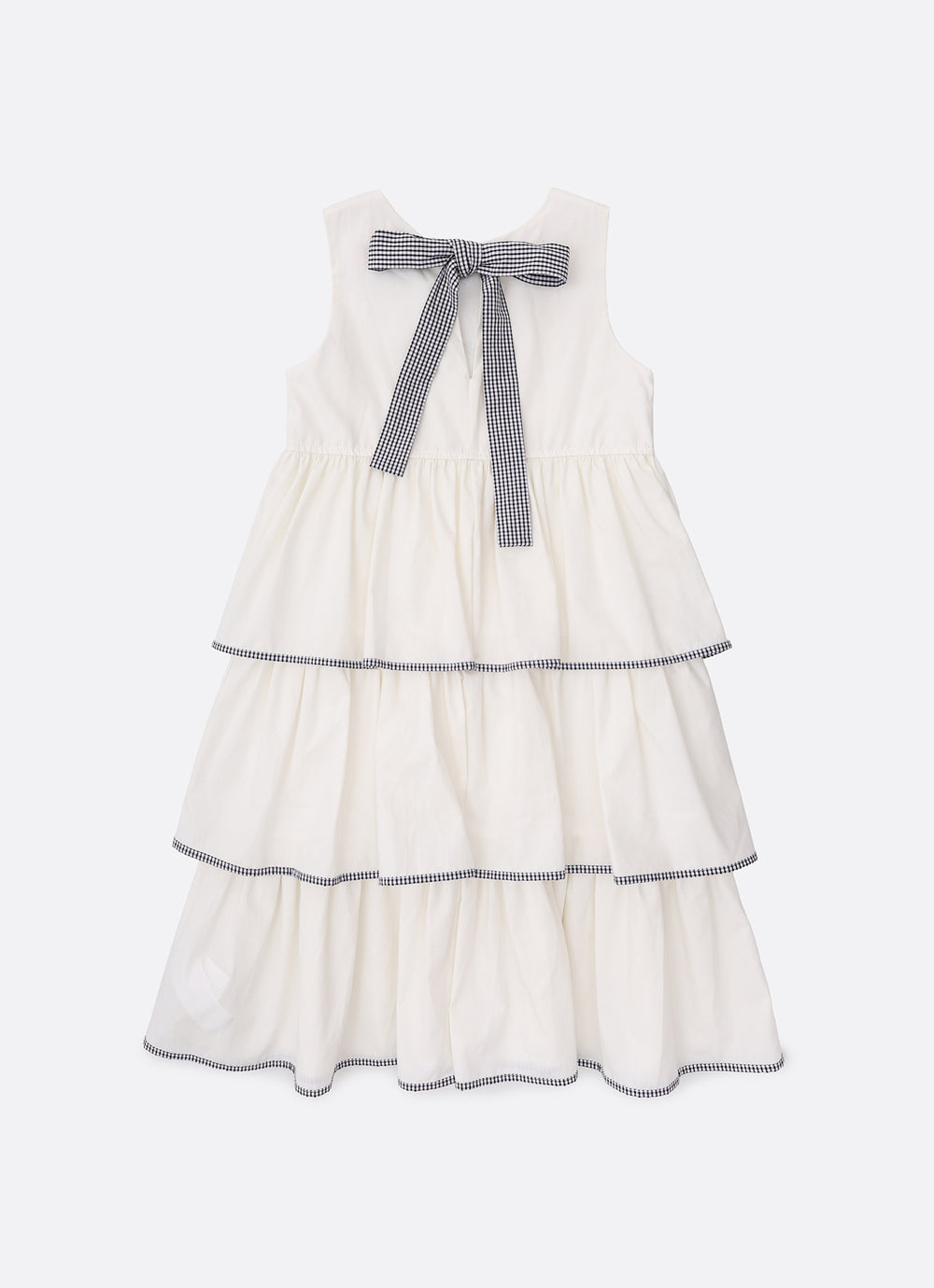 Vestido Tricoline Babados Laço Xadrez
