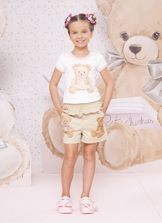 Short Sarja Babado Ursinhos Cristal
