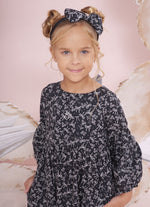 Vestido Algodão Floral Laços Preto e Branco