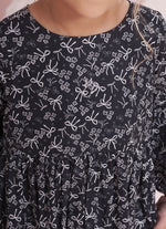 Vestido Algodão Floral Laços Preto e Branco